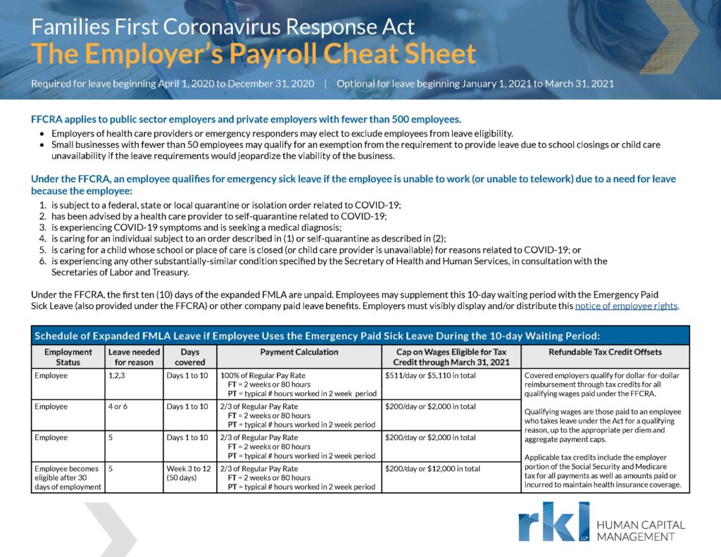 The Employer’s Families First Coronavirus Response Act Payroll Cheat Sheet RKL LLP